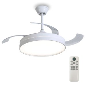 Ventilador Lampada de Teto Grande Led 3 em 1 Retratil Lustre Ajustavel Controle Remoto Sala Casa Qua