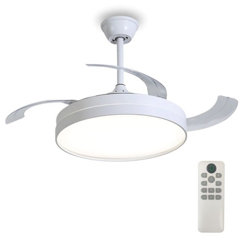 Ventilador Lampada de Teto Grande Led 3 em 1 Retratil Lustre Ajustavel Controle Remoto Sala Casa Qua