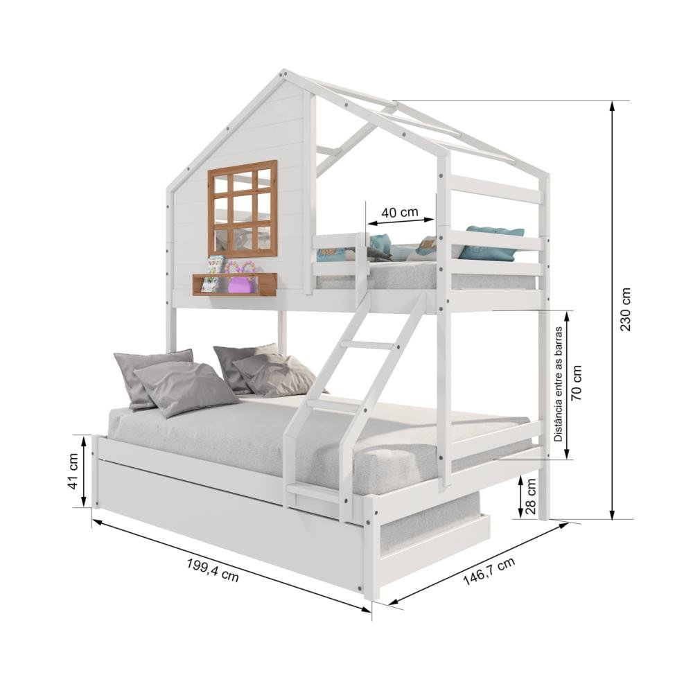 Treliche Casinha com Janela Casal/solteiro Madeira Maciça Branco/ Amêndoa Housin - 3