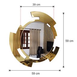 Espelho decorativo de parede redondo com moldura Premium Meteora Dourado - 4