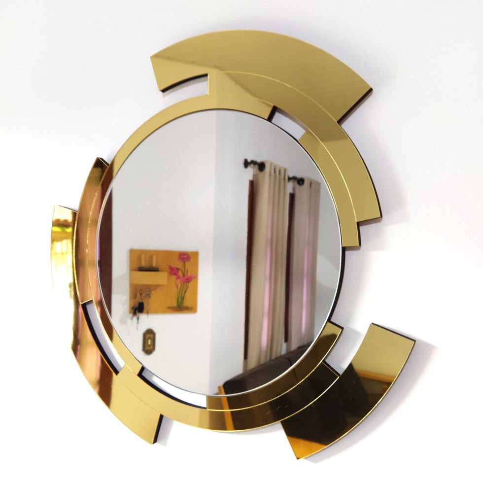 Espelho decorativo de parede redondo com moldura Premium Meteora Dourado - 2