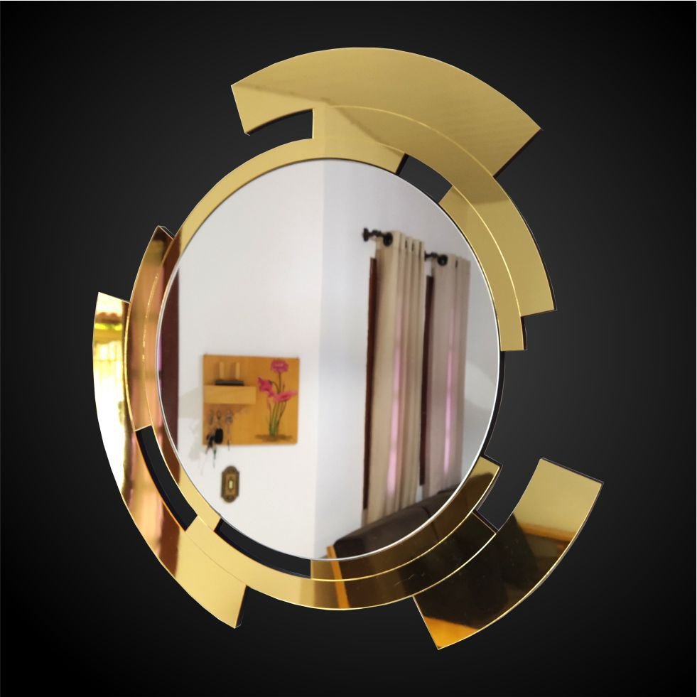 Espelho decorativo de parede redondo com moldura Premium Meteora Dourado - 5
