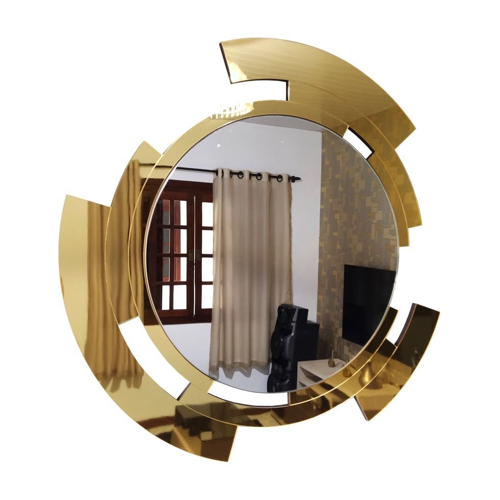 Espelho decorativo de parede redondo com moldura Premium Meteora Dourado