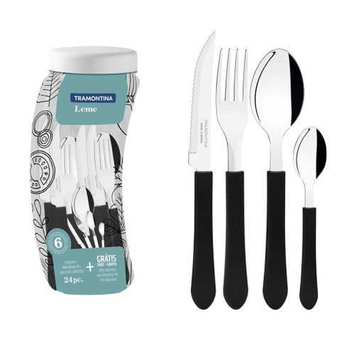 Faqueiro com 24 Peças em Aço Inox e Cabo Preto da Linha Leme - 23198031 - Tramontina