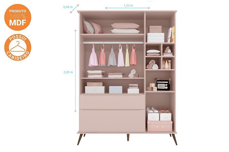 Quarto Infantil Bebê Melinda Cômoda Guarda Roupa Mesa de Apoio Rosê - 4