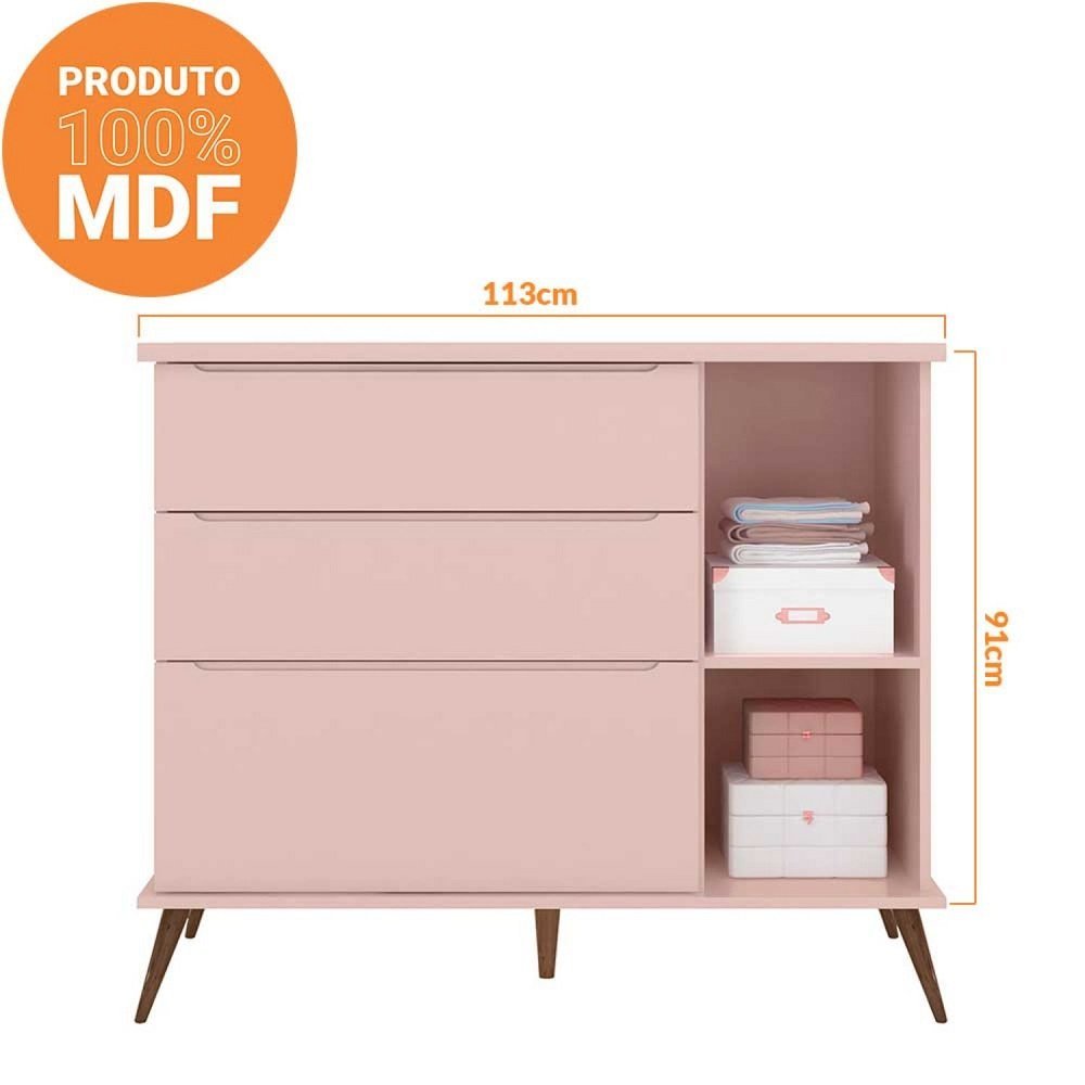 Quarto Infantil Bebê Melinda Cômoda Guarda Roupa Mesa de Apoio Rosê - 5