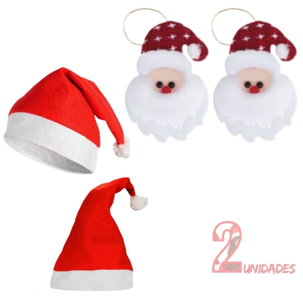 Gorro de Papai Noel Touca Papai Noel Enfeite Natal 2 Unidades