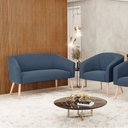 Ver imagem 2 de Kit 01 Namoradeira 02 Lugares e 01 Poltrona Stella Suede Azul Marinho Pés Palito Natural - D'Rossi