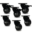 Ver imagem 1 de Kit 6 Rodinha Giratória Pu Refoçada 3 Polegadas Black com e sem Trava com Rolamento Anti Risco 400kg