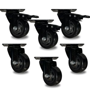 Kit 6 Rodinha Giratória Pu Refoçada 3 Polegadas Black com e sem Trava com Rolamento Anti Risco 400kg