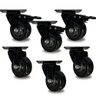 Kit 6 Rodinha Giratória Pu Refoçada 3 Polegadas Black com e sem Trava com Rolamento Anti Risco 400kg - 1