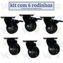 Ver imagem 3 de Kit 6 Rodinha Giratória Pu Refoçada 3 Polegadas Black com e sem Trava com Rolamento Anti Risco 400kg