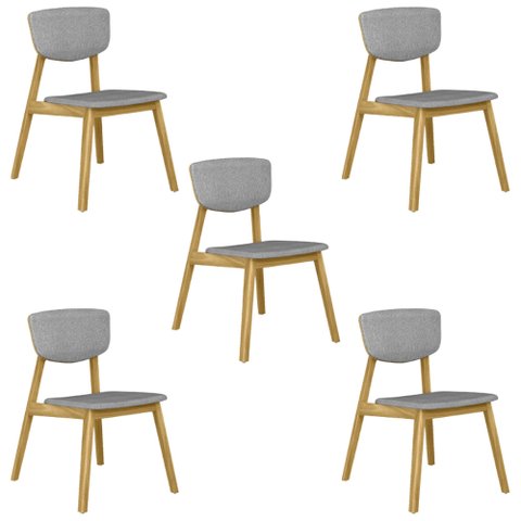Kit 5 Cadeiras Decorativas Sala de Jantar Madeira Maciça Lang Linho Cinza/Mel - Gran Belo