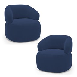 Kit 02 Poltronas Orgânicas Giratória Living Glee Veludo Azul Marinho - Desk Design - 1