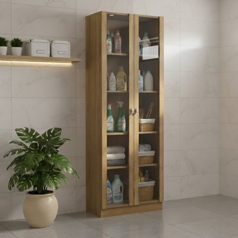 Armário Multiuso 60cm com 2 Portas de Vidro e 4 Prateleiras Am