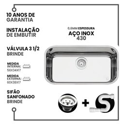 Cuba Aço Inox Robust 0,6 N°2 56x34x17 Extra Funda - 2