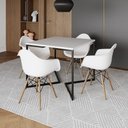 Ver imagem 1 de Mesa Jantar Industrial Quadrada Branca 90cm Base V Ferro Preto com 4 Poltronas Brancas Marrom