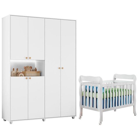Berço Americano Lila com Guarda Roupa Infantil Vittoria MDF Branco Albatroz Móveis