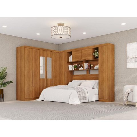 Guarda-Roupa Casal Modulado de Canto com Espelhos 9 Portas 2 Gavetas Multimóveis Cinamomo