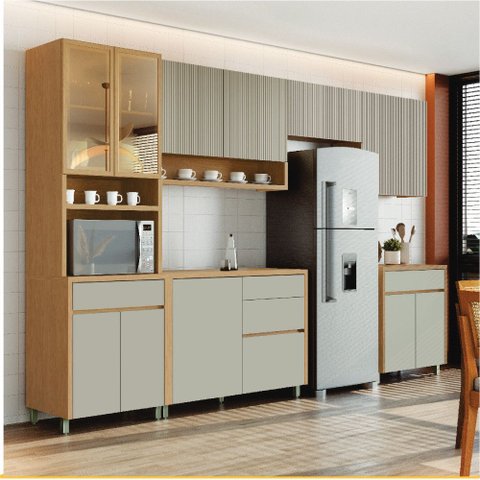 Cozinha 6 Peças 12 Portas 5 Gavetas Nesher Luna 270 Cm 100 Mdf