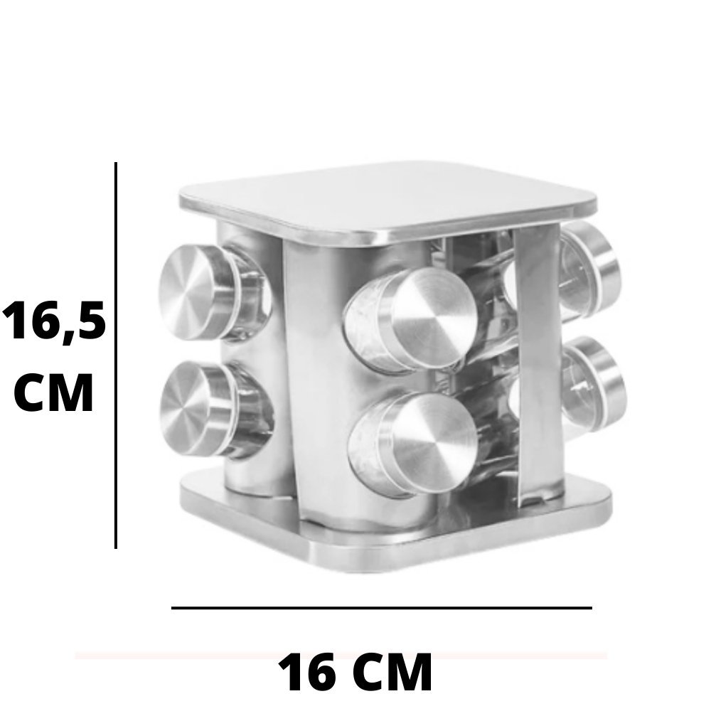 Porta Tempero Condimentos Cozinha Giratório Inox 8 Potes - 2