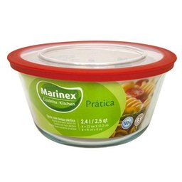 Tigela de Vidro Temperado Pote Refratário Redondo 2,4L com Tampa Marinex Transparente - 2