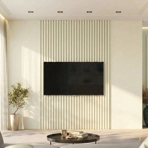 Painel para TV até 65 Polegadas Ripado 100% MDF 250CMX184CM Supremo Bege Off White