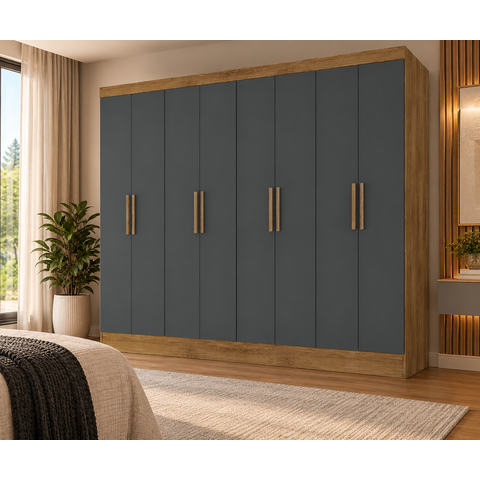 Guarda-Roupa Casal 8 Portas 4 Gavetas Chumbo e Cinamomo 100% MDF