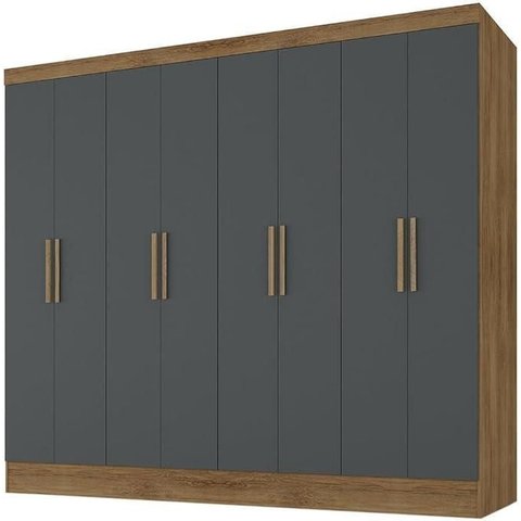 Guarda-Roupa Casal 8 Portas 4 Gavetas Chumbo e Cinamomo 100% MDF