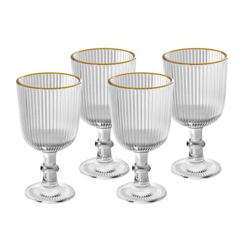 Kit 4 Taças Vidro para Licor C/fio Ouro Lines 75ml - Wolff