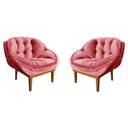 Ver imagem 1 de Kit 2 Poltronas Decorativa Marcela Veludo Base Madeira Castanho - Pallazio Rosa