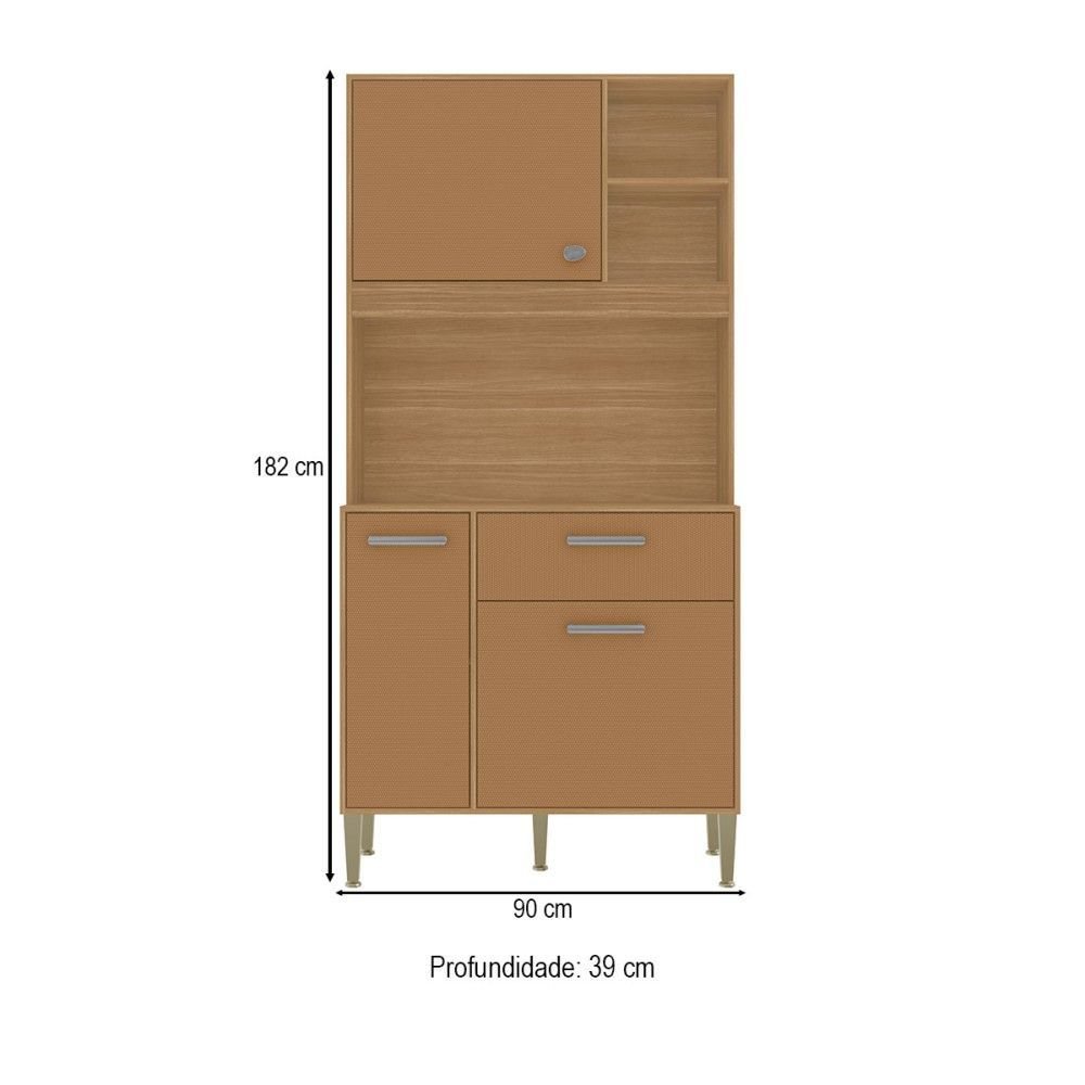 Armário de Cozinha Kits Zen 3 Portas 1 Gaveta Freijó/caramelo