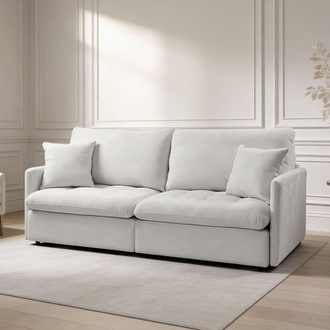 Sofá 3 Lugares Retrátil Reclinável para Sala de Estar 174cm Aden K01 Bouclê Soft Bege - Lyam Decor