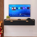 Ver imagem 2 de Rack Suspenso 1.20 Home Tv 42" Bancada Flutuante 2 Porta Puxador Concha Sala Quarto Preto/hanover