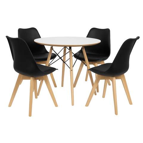 Mesa Eames 90cm Branca com 4 Cadeiras Saarinen em Polipropileno para Jantar