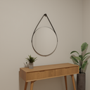 Ver imagem 2 de Espelho Redondo Adnet 40cm Moldura Couro Preto Banheiro Quarto Sala Hall