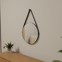 Ver imagem 3 de Espelho Redondo Adnet 40cm Moldura Couro Preto Banheiro Quarto Sala Hall