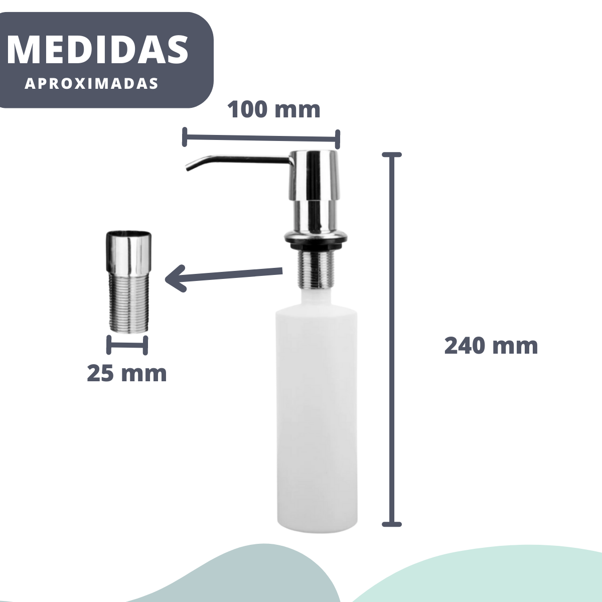 Dispenser Dosador Para Detergente Sabão Sabonete Líquido de Embutir Com Pump e Reservatorio de 350ml - 2