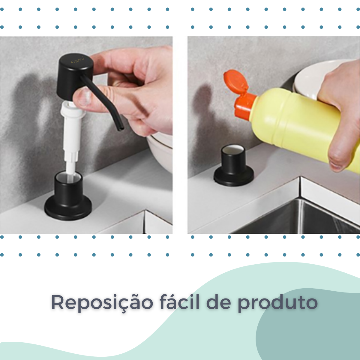 Dispenser Dosador Para Detergente Sabão Sabonete Líquido de Embutir Com Pump e Reservatorio de 350ml - 7