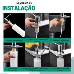 Dispenser Dosador Para Detergente Sabão Sabonete Líquido de Embutir Com Pump e Reservatorio de 350ml - 6