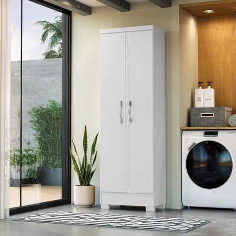 Armário Multiuso 2 Portas 4 Prateleiras com Pés Diamante Branco/Tx