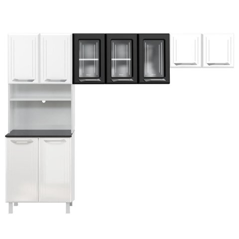 Armário de Cozinha Modulada Compacta de Aço 245cm 3 Peças Multimóveis Cr20527 Branco/preto