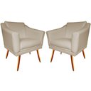 Ver imagem 1 de Kit 2 Poltronas Decorativa Agatha Couro Bege Pés Madeira Mz Decor