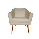 Ver imagem 2 de Kit 2 Poltronas Decorativa Agatha Couro Bege Pés Madeira Mz Decor