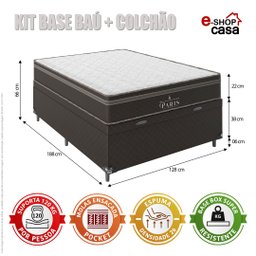 Cama Box Baú Viúva + Colchão Paris Molas Ensacadas Pocket - 66x128x188cm - e-Shop Casa - Jacquard - 2
