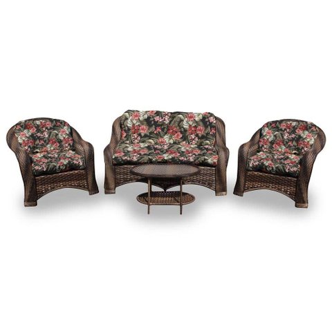 Conjunto de Sofá Fibra Sintética Bruxelas - 1 Sofá 2 L + 2 Poltronas + 1 Mesa Centro - Tecido Maui P