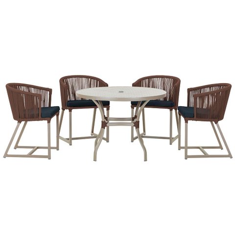 Mesa com 4 Cadeiras de Jantar Roma 100cm e Noronha em Aluminío Fendi Corda Nautica Estofado 12 Trama