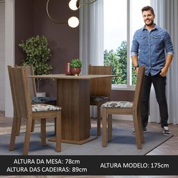 Conjunto Sala de Jantar Mesa Tampo de Madeira 4 Cadeiras Rustic/crema/floral Hibiscos Samara Madesa - 5