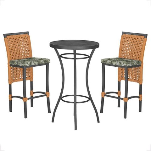 Mesa Bistrô 2 Banquetas Roma Preta Náutica Estofado 5 Trama Terra Cota