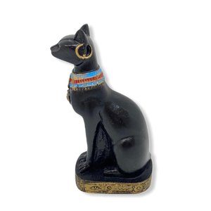 Escultura Egipcia Bastet 14 cm preta em resina